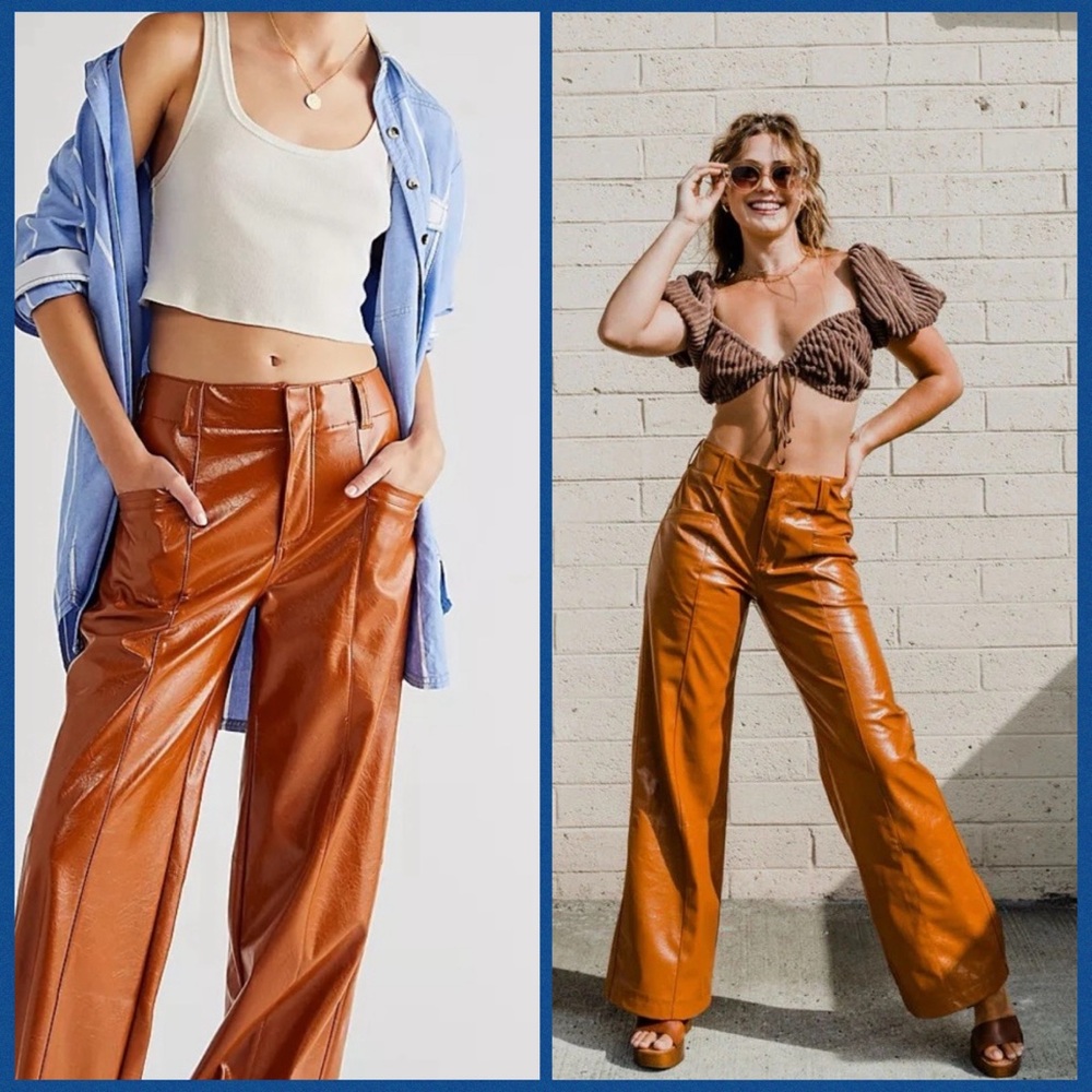 Free People Pants Star Crossed Lovers Faux Leather Vegan NWOT Size 12 - Picture 1 of 16